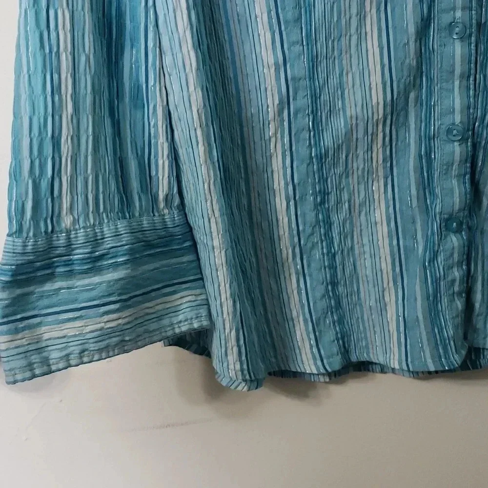 JM Collection Blue Button Down - Picture 6 of 13